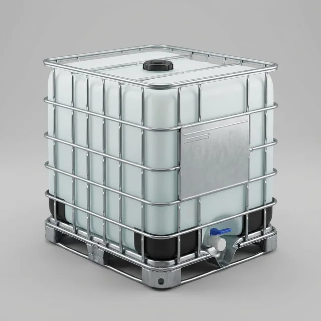 1000-litre IBC tank with pallet base and discharge valve